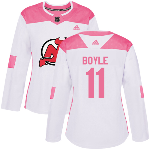 Adidas Devils #11 Brian Boyle White/Pink Authentic Fashion Women's Stitched NHL Jersey